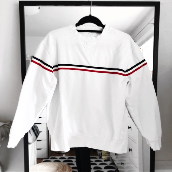 Brandy Melville Tops - Brandy Melville white crew neck sweatshirt stripe